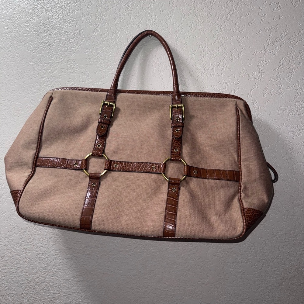 The Limited Brown Faux Croc-Trimmed Weekender Bag